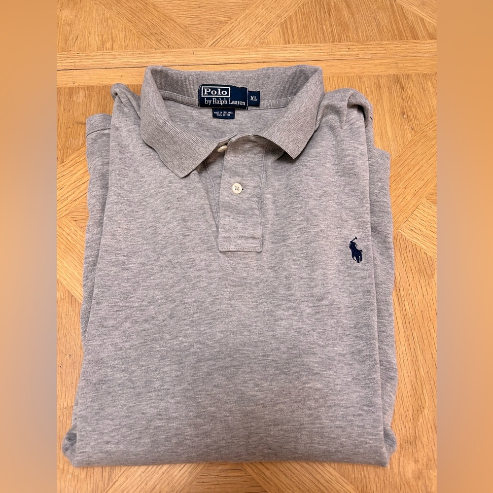 Ralph Lauren Polo Shirt‎ Adult XL Grey Blue Pony Cotton Rugby Mens Casual